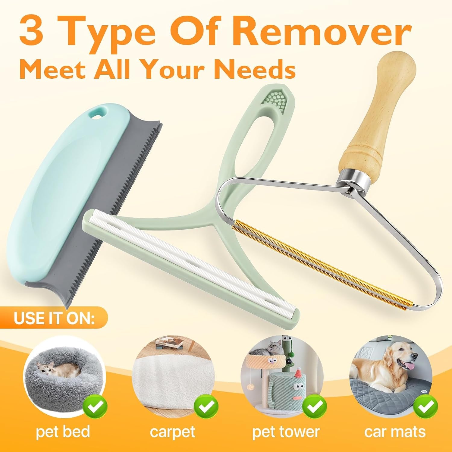 3-Piece Pet Hair Removal Kit for Car, Couch & Carpet