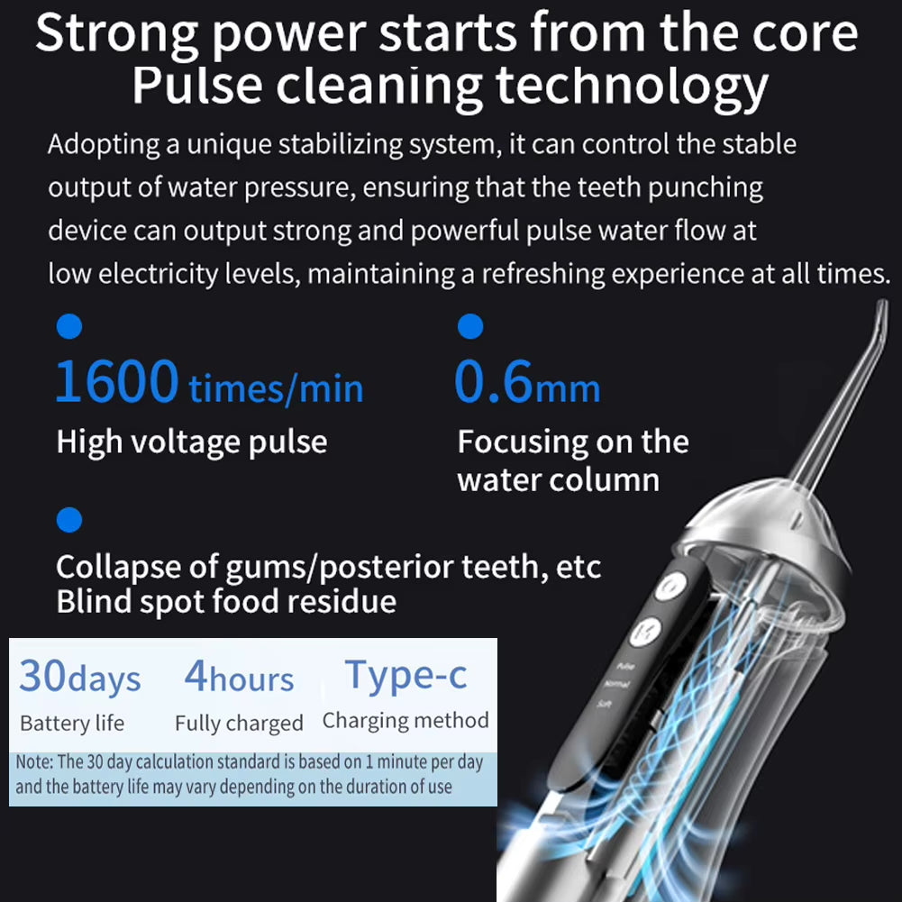 Cordless Water Flosser - 200 Ml Tank, 3 Cleaning Modes, IPX7 Waterproof, 4 Jet Tips