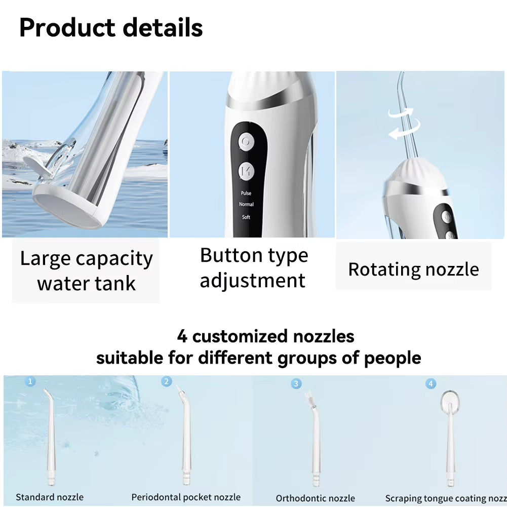 Cordless Water Flosser - 200 Ml Tank, 3 Cleaning Modes, IPX7 Waterproof, 4 Jet Tips